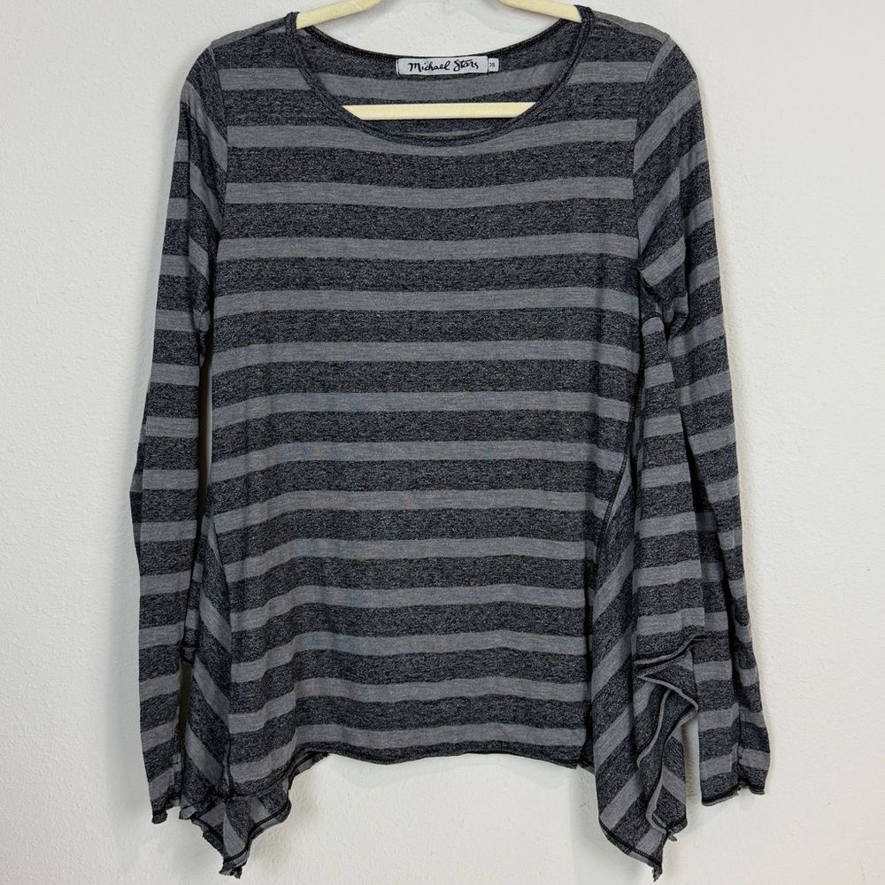 Michael Stars Anthropologie Grey Striped Asymmetrical T-Shirt OS
